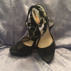 Michael Kors 5-1/2" Black leather sandal heels.